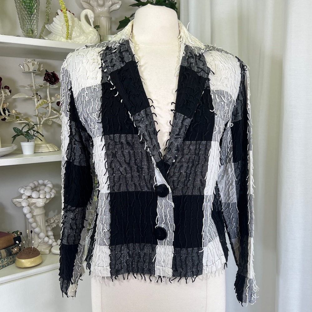 Vintage 90s New Identity Black and White Fringe Cotton Jacket